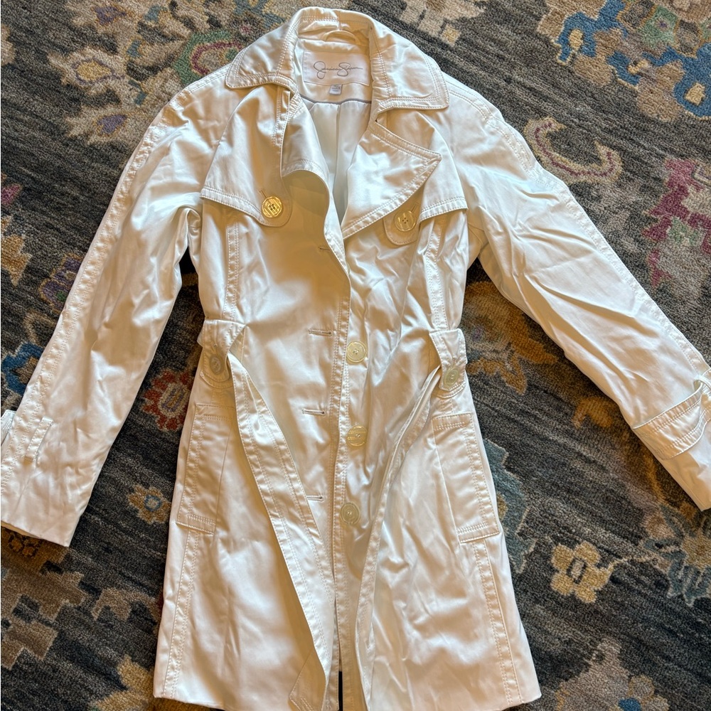 Jessica Simpson White Trench Coat Classic Style